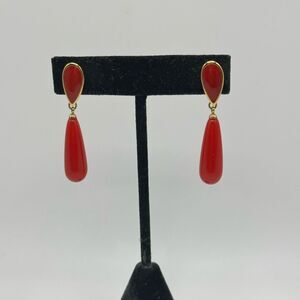 Gold Tone Red Dangling Monet Pierced Earrings
